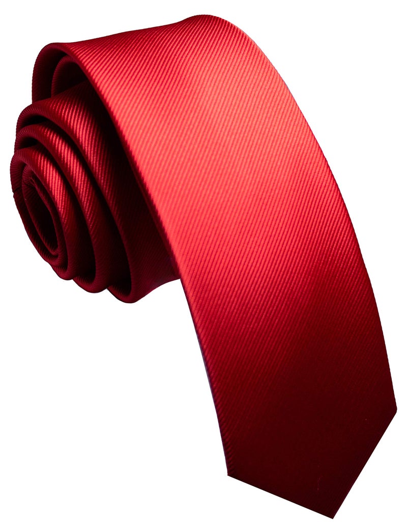JEMYGINS 2.4" Red Skinny Tie and Pocket Square with Tie Clip Silk slim Necktie Sets for Men - Image 3